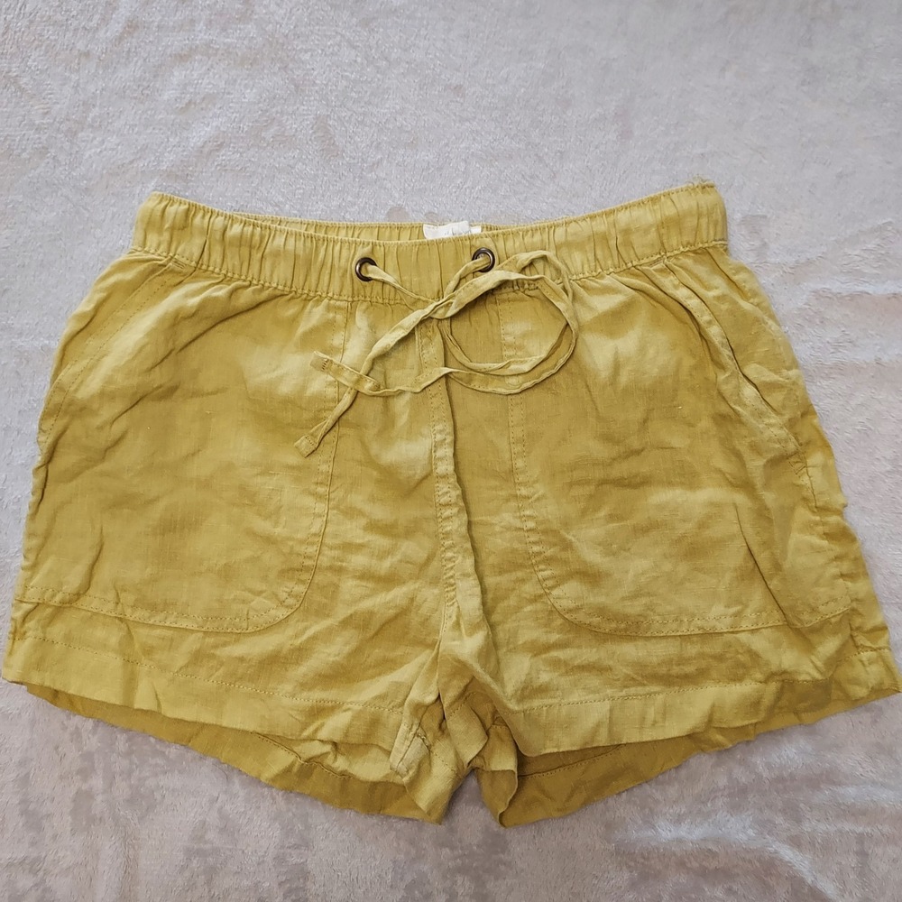 C&C California Mustard Yellow 100% Linen Drawstring Shorts Small Coastal Boho